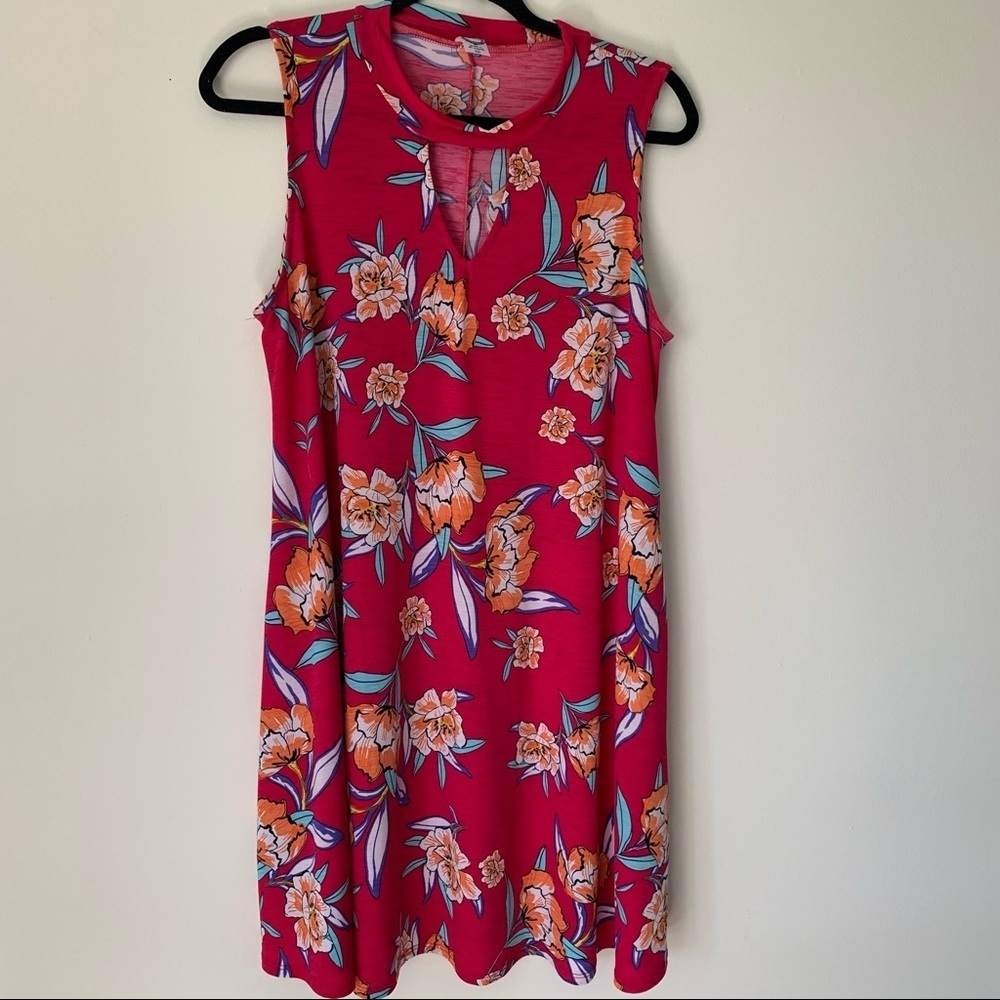 Honeyme pink floral shift dress M